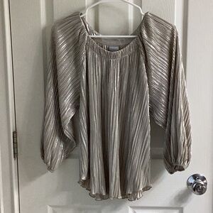 Chico's Silver Pleated Relaxed Blouse
